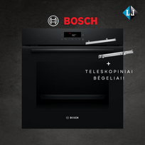 Orkaitė su pirolize Bosch HBA571BB4  +  teleskopiniai bėgeliai HEZ538000