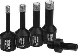 Dedra Set of vacuum brazed diamond hole saws 6, 8, 10, 12mm + adapter