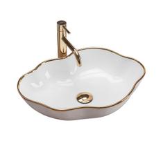REA-U0696 - Praustuvas ant stalviršio PEARL 38x50,5 cm keramika/blizgi balta/auksinė