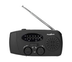 Nedis RDFMCR2000BK - AM/FM radijas su rankiniu generatoriumi, saulės skydeliu ir LED žibintuvėliu, 2000 mAh