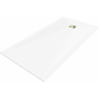 Mexen Stone+ stačiakampio formos kompozitinė dušo padėklo vonia, 160 x 80 cm, balta, auksinė uždanga - 44108016-G