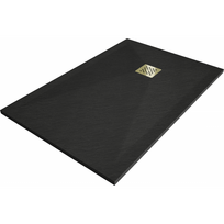Mexen Stone+ stačiakampė kompozitinė dušo plokštė 110 x 70 cm, juoda, auksinė dangtelis - 44707011-G