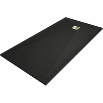 Mexen Stone+ stačiakampė kompozitinė dušo padėklas 160 x 70 cm, juoda, aukso spalvos apdaila - 44707016-G