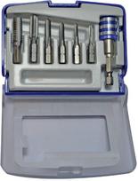 1/4" šešiabriaunis HSS mašininių grąžtų rinkinys 7vnt ØM3-10mm + antgalių laikiklis "Half-box"