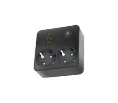 Kištukų juosta su jungikliu LINEA 2x230V + 3xUSB A/C SCHUKO juoda