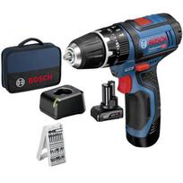 Bosch Professional GSB 12V-15 perforator-ikliama su smūginiu, 2 akumuliatoriai 2Ah ir 4Ah, 1 kroviklis ir priedų rinkinys - 06019B690G