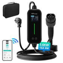 2 tipo Ev Mobile Wallbox Elektromobilio įkrovimo laidas - Junsun 3,5 kW 6–16A Vienfazis 6 metrų kabelis, valdomas per programėlę