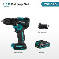 YOFIDRA 13 mm bešepetis elektrinis smūginis gręžtuvas, 2 pavaros, 35+3 sukimo momento belaidis efektyvus elektrinis atsuktuvas, skirtas Makita 18 V akumuliatoriui 1xBattery -EU plug