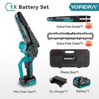 YOFIDRA 8 colių bešepetis elektrinis grandininis pjūklas be šepetėliu, įkraunamas medžio apdirbimo sodo genėjimo pjūklo įrankis, skirtas Makita 18V baterijai With 1 Battery EU Plug