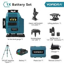 YOFIDRA 16 linijų 4D lazerinis lygis Automatinis 360 horizontalus vertikalus savaime išsilyginantis itin galingas žalias spindulys 18V baterijai 1xBattery Set