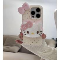 Plush KT Bracket Doll Chain Suitable for IPhone16promax Apple 15 Mobile Phone Case 14 Leather Pattern 13 Soft 12 Apple 16