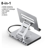 9 viename C tipo dokas planšetės laikiklis USB C šakotuvas 4K60Hz HDMI USB3.0 5Gbps 1000Mbps Ethernet duomenų perdavimo stovas PC nešiojamam kompiuteriui 8 in 1