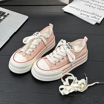 6 platform canvas shoes women's round head white shoes versatile thin college lace-up summer new models 35 juoda