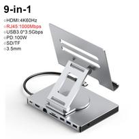 9 viename C tipo dokas planšetės laikiklis USB C šakotuvas 4K60Hz HDMI USB3.0 5Gbps 1000Mbps Ethernet duomenų perdavimo stovas PC nešiojamam kompiuteriui 9 in 1