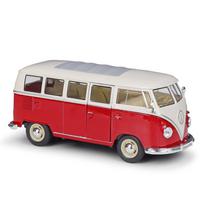 1/24 Scale Welly 1963 Volkswagen T1 Autobusas Lydinio automobilio modelis Metalinės žaislinės transporto priemonės Automobilių modeliai Aukšta modeliavimo kolekcija Dovanos vaikams 1/24-17.2x7.6x7cm mėlyna/balta