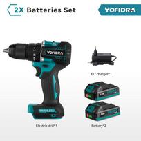 YOFIDRA 13 mm bešepetis elektrinis smūginis gręžtuvas, 2 pavaros, 35+3 sukimo momento belaidis efektyvus elektrinis atsuktuvas, skirtas Makita 18 V akumuliatoriui 2xBattery -EU plug