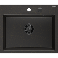 Mexen Oscar granito kriauklė vienos dalies 580 x 490 mm, juodas/auksinis metaliko, juodas sifonas - 6519581000-75-B
