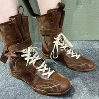Fashion Fashionable Soft Leather Mid-Calf Boxing Boots Women's Hot Sale Of The Season New Retro Style Increased Height PU Lined Flat Bot 35 juoda