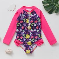 2025 Girls' Long Sleeve Fish Scale One-Piece Swimsuit with Sun Protection 6 Years