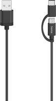 Hama 00200616 Micro-USB Cable, 2 in 1, incl. Adapter to USB-C, USB 2.0, 0.75 m