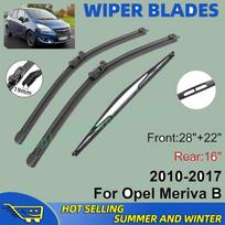 3 VNT. Opel Meriva B 2010-2017 m. 28  + 22  + 16  Priekinio ir galinio stiklo valytuvų šluotelės Priekinio stiklo lango pjovimo priedai juoda