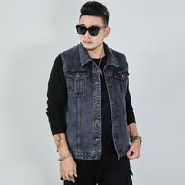 Pavasario ir rudens didelės džinsinės vyriškos liemenės, laisvos ir storos, viena krūtinė, laisvalaikio striukė be rankovių, madingi vyriški drabužiai M balta