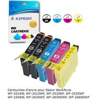 Epson WF-2510 rašalo kasetė - K2PRINT - 5 vnt. pakuotė - Juoda, Žydra, Purpurinė, Geltona