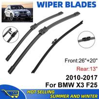3 vnt. BMW X3 F25 2010-2017 m. 26  + 20  + 13  Priekiniai ir galiniai valytuvų šluotelės, priekinio stiklo, lango pjaustytuvo priedai juoda