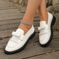 Fashion leather tasseles penny loafer shoes women Low heel slip on british style leather shoes casual comfort 36 balta