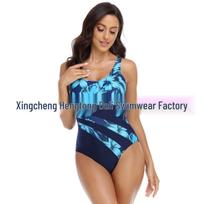 Women's Sexy Triangle One-Piece Swimsuit - European & American Hot-Selling Print Bikini Fashion M tamsiai mėlyna spalva