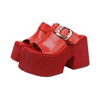 Aukštos kokybės moteriškos odinės platforminės vasarinės šlepetės Size 39 juoda