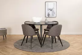 Dipp valgomojo stalas - 115 cm - juoda fanera / visos juodos kojos + aksomo siūlių kėdė - juoda / pilka mikro pluoštas_4