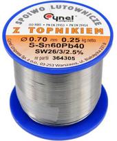Švininė lydmetalio viela Sn60Pb40, 0,7 mm skersmens, su kanifolijos srauto šerdimi, elektronikai, 250 g ritė, minkšta litavimo viela