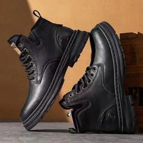 Martin boots men's 2025 new autumn Douyin same retro high-top casual leather shoes tooling platform short boots cotton shoes 39