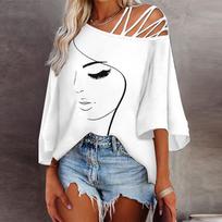 HNXC Spring Summer Fashion Patchwork Loose Slant-neck Casual Top Printed T-shirt M juoda