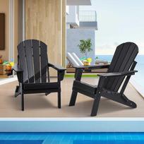 HDPE Adirondack kėdžių komplektas (2 vnt.), sulankstomos lauko terasos kėdės, visoms oro sąlygoms atsparios juodos Adirondack kėdės sodui, paplūdimiui, laužavietei