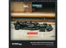 PRE-ORD3R Tarmac Modeliukas 1/64 2023 Mercedes-AMG F1 W14 E Performance Mick Schumacher Spanish Grand Prix Tyre Testing with pit board, black