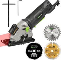GALAX PRO 480 W diskinis pjūklas, 3500 aps/min, didžiausias pjovimo gylis 28,5 mm, trys 85 mm skersmens pjūklo diskai, su lazerio laidininkais, tinka medienai, PVC ir kitoms medžiagoms pjauti.