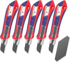WORKPRO 5 dalių pjaustymo peilių rinkinys 18 mm su 20 atsarginių peilių, pagamintų iš SK5, profesionalus pjaustymo peilis "Snap Off Blade" kartono peilis, universalus peilis su gumine rankena, pjaustantis popierių,