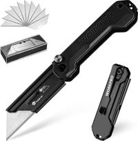 WORKPRO sulankstomas universalus peilis, universalus peilis, kišeninis peilis su greito keitimo mechanizmu, G10 rankena, su 10 papildomų SK5 ašmenų, idealiai tinka odai, PVC, popieriui pjauti, juodas