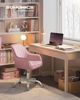 Aksominė reguliuojama biuro kėdė | 64 x 62 x (80-90) cm | Rožinė