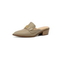Madingi NAUJI Vasariniai Moteriški Mules Natūralios Odos Batai Moterims Su Uždaromis Pirštų Dalimis Storu Kulnu Šlepetės Smailus Pirštas Slingback Gėlių Smėlio Spalvos Basutės 34 chaki