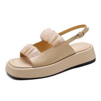 Vasariniai moteriški batai Moteriški sandalai Platforminiai kulnai Natūralios odos stambūs kulnai plokščiapadžiai su sandalais Kulniukai Karvės oda 37