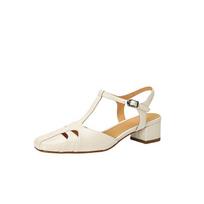 Madingos NAUJOS Vasarinės Moteriškos Basutės Split Odos Batai Moterims Kvadratinė Nosies Storas Kulnas Batai Elegantiški Uždaros Nosies Slingback Tuščiavidurės Basutės 34 smėlis