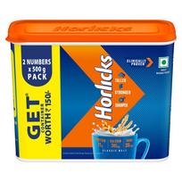 Horlicks Health And Nutrition Drink Classic Malt 500 g Combo Pack Of 2 With Free Container For Daily Growth And Immunity Support