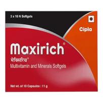Cipla Maxirich Kasdienis Multivitaminų Minkštasis Kapsulės 10 Kapsulių Energijos Imuniteto Veiklos Padidinimas
