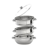 3-Tier 28CM Stainless Steel Steamer Food Cooking + Glass Lid Cookware Steam Pot Set Silver Hot Pot Steamer Veg Cooker šviesiai pilka spalva