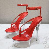 Moteriški 14 cm aukštakulniai 4 cm platforminiai fetišo sandalai Moteriški Stripper Flip Flop Catwalk Heels naktinio klubo skaidrūs Pleaser batai 35 raudona