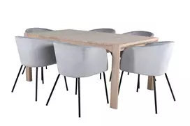 Valgomojo stalas Slider(prailginamas), Balta, 170x40x40cm + 6 kėdės Berit, Juoda/Šviesi pilka