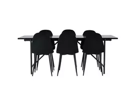 Valgomojo stalas Astrid 200*75 - Matinė juoda / Matinė juoda MDF su lukštu + Valgomojo kėdė Polar - Juodos kojos / Black Velvet _6